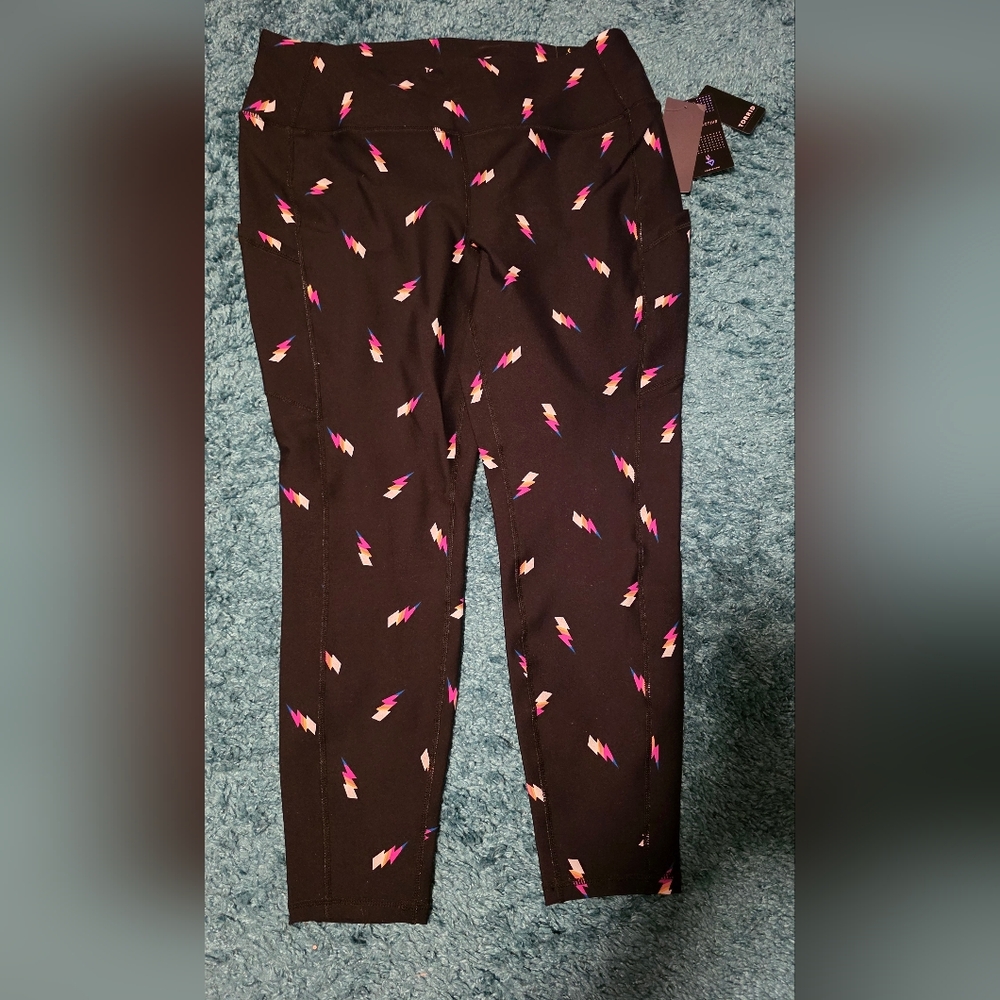 Torrid Active Black Leggings with Colorful Lightning Bolts
